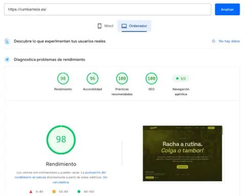 Captura PageSpeed