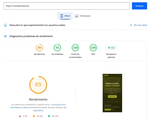 Captura PageSpeed