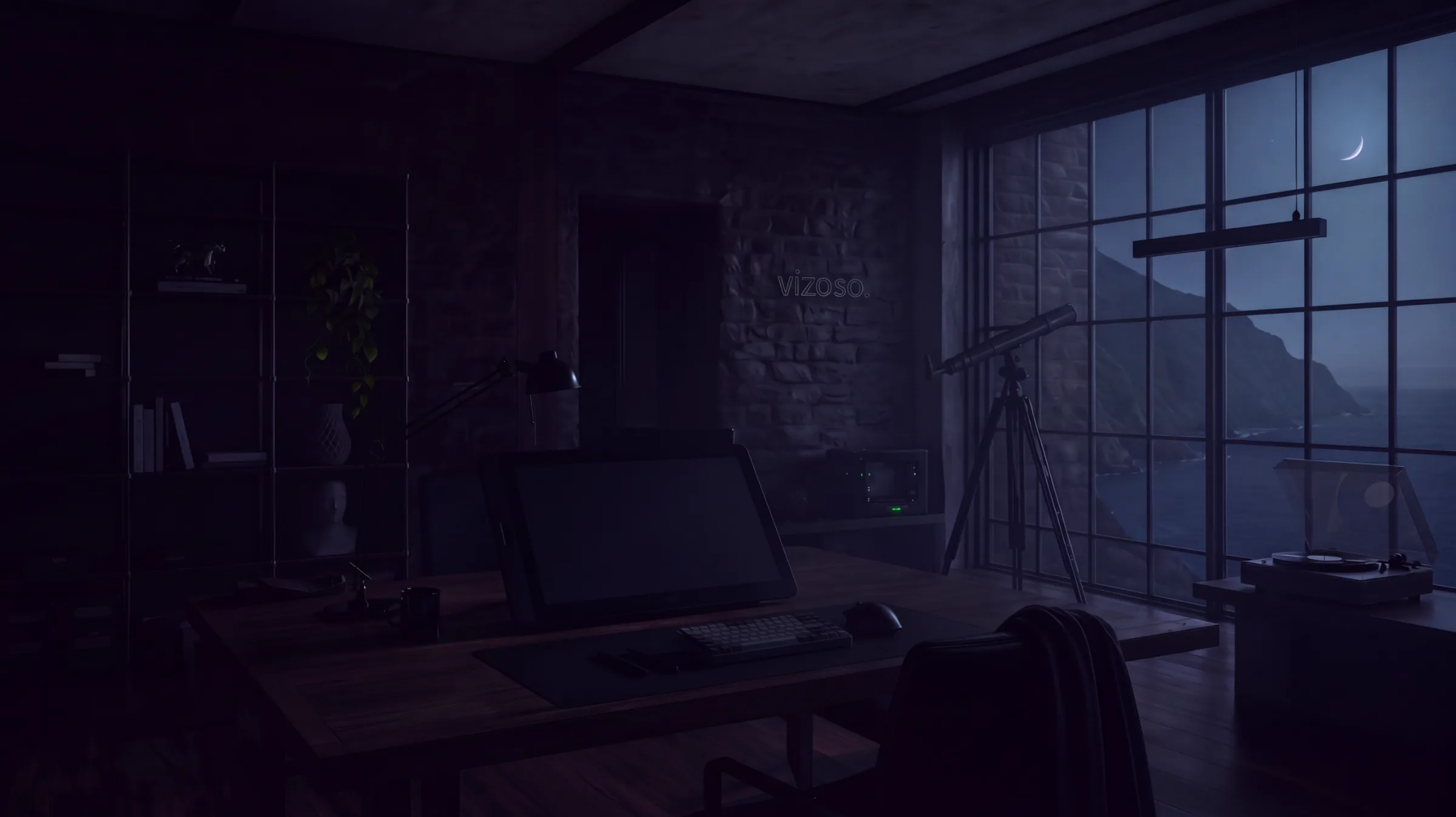 Estudio VIZOSO — sala de trabajo en penumbra